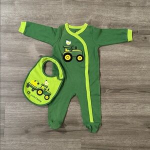 John Deere Tractor Button Down Footsie with Matching Bib